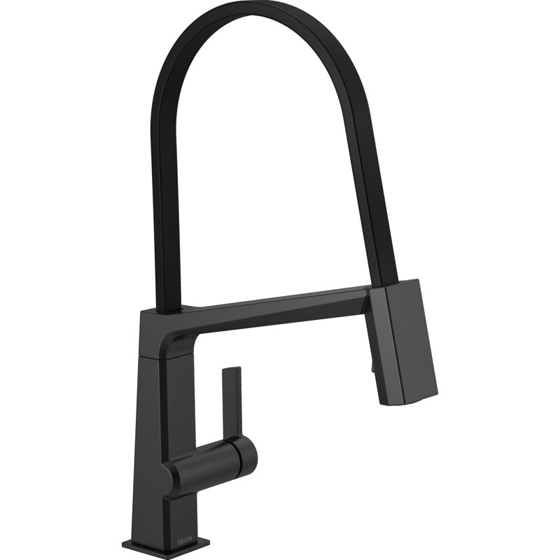 Pivotal Single Handle Exposed Hose Kitchen Faucet, Matte Black