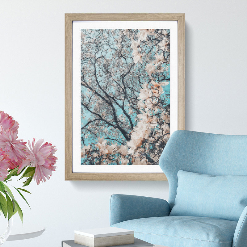 Pale Pink Magnolia Tree - Picture Frame Painting Print, 33cm H x 24cm W x 2cm D, Oak Framed