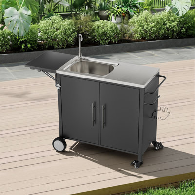 Chariot de barbecue avec évier et armoire de rangement l 50,6 po