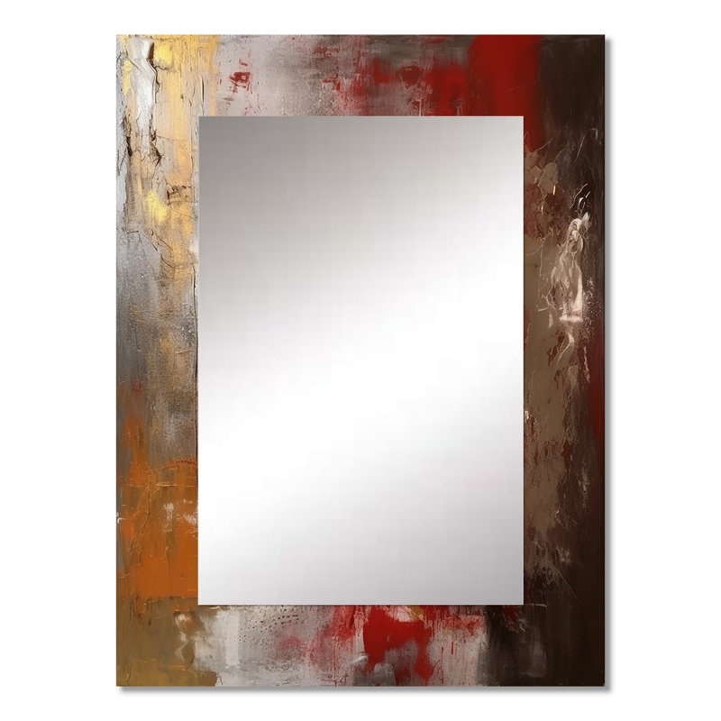 Ancient Italian Revelations In Gold And Red I - Abstract Painting Decorative Mirror, Gold Wall Mirror, Printed Metal Art