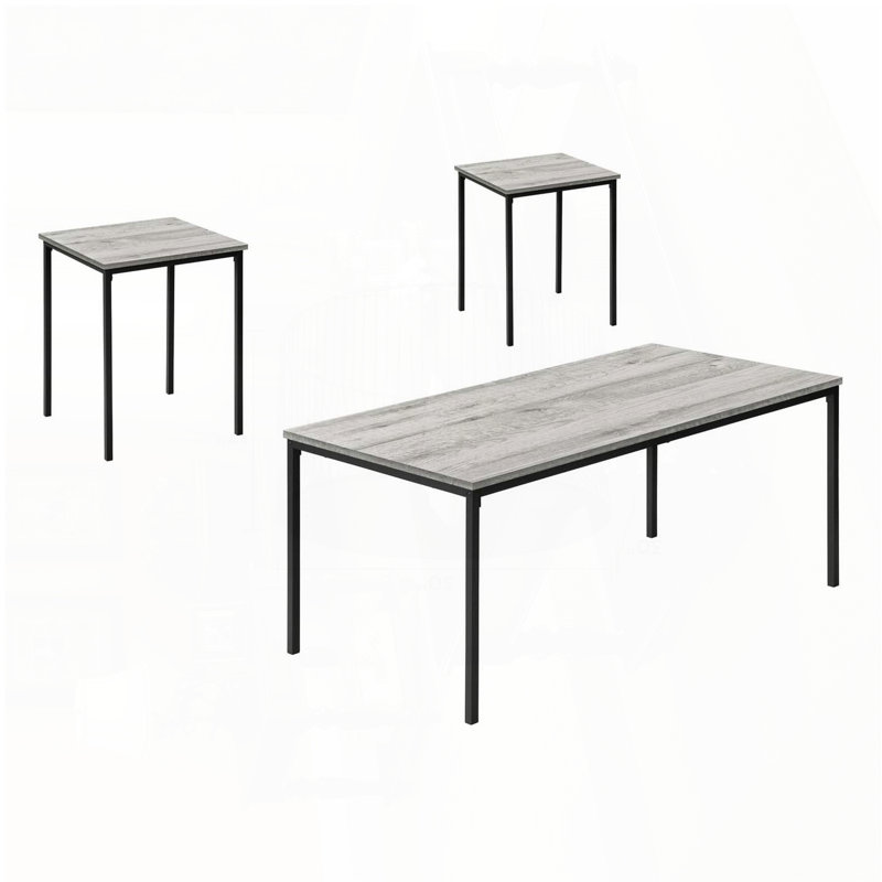 Ensemble de tables basses 3 pièces avec stratifié gris et structure en métal noir, Gris, Bois