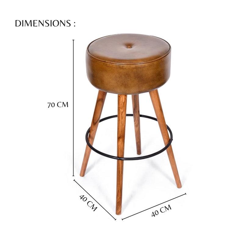 Upholstered Counter Stool with Solid Wood Frame, Brown 
