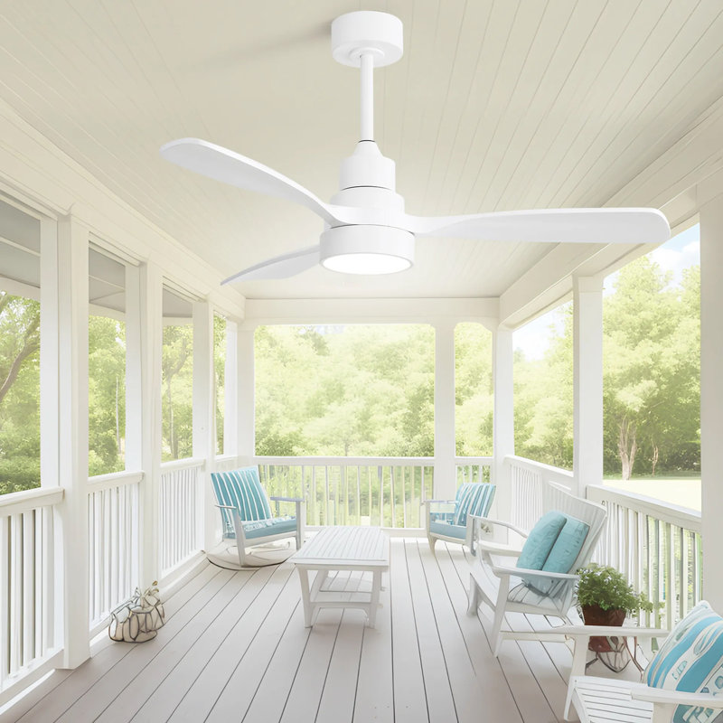 48 Inch Solid Wood Ceiling Fan With Dimmable Light 6 Speed Reversible DC Motor, White