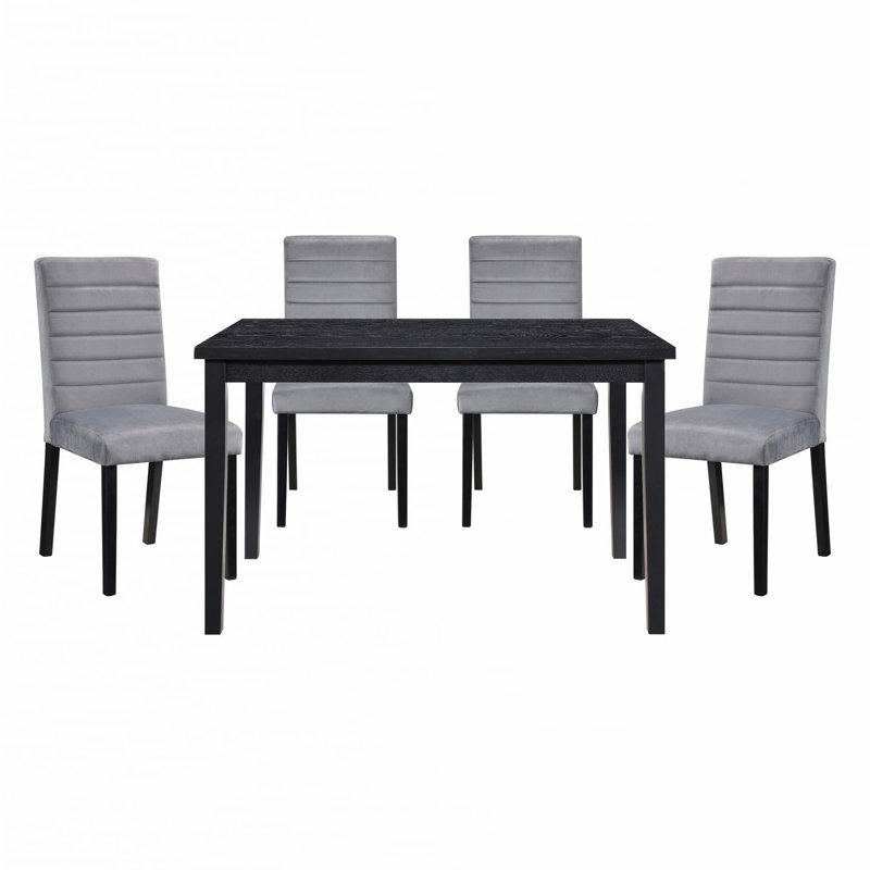 5Pc Dining Set Black Finish Dining Table