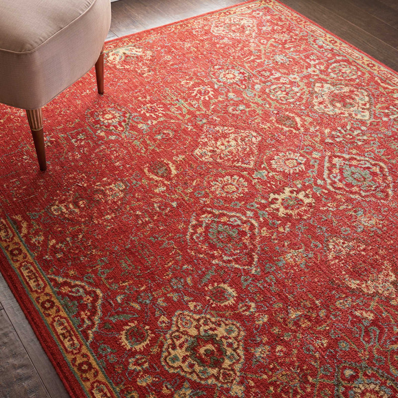 Tapis rouge d'inspiration persane Anastasia, Rectangle 5 pi 3 po x 7 pi 5 po