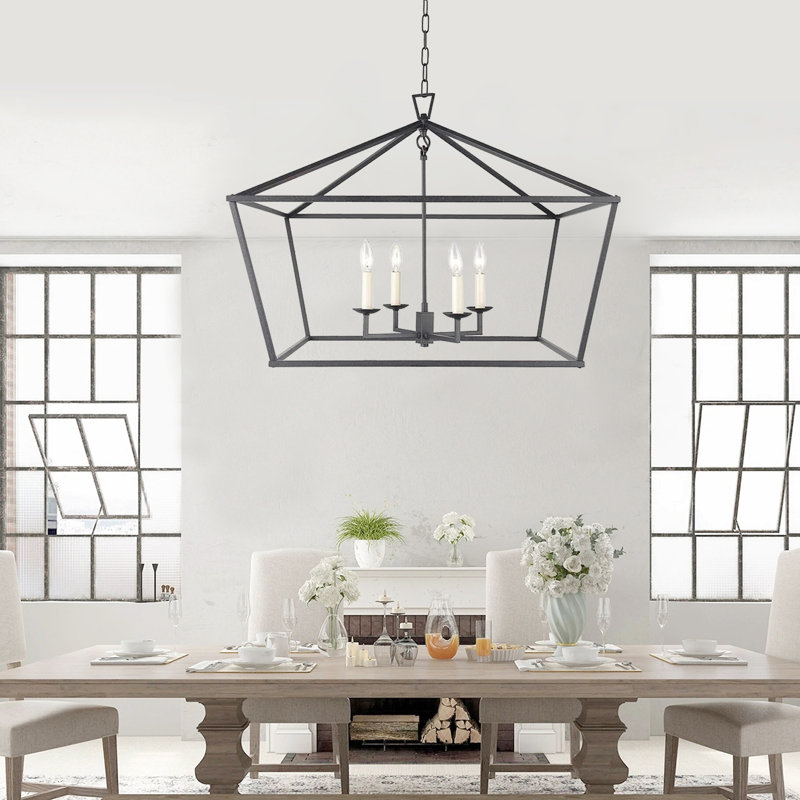Sedley 28 -Inch Wide 4 - Light Dimmable Lantern Geometric Open Frame Chandelier Aged Iron, Black