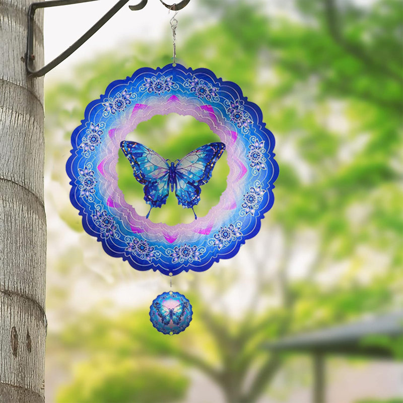 Carillons bleus pour l'extérieur avec fileur à vent papillon, Windchimes à l'extérieur, décorations de jardin, papillons de jardin, diamètre 12 po