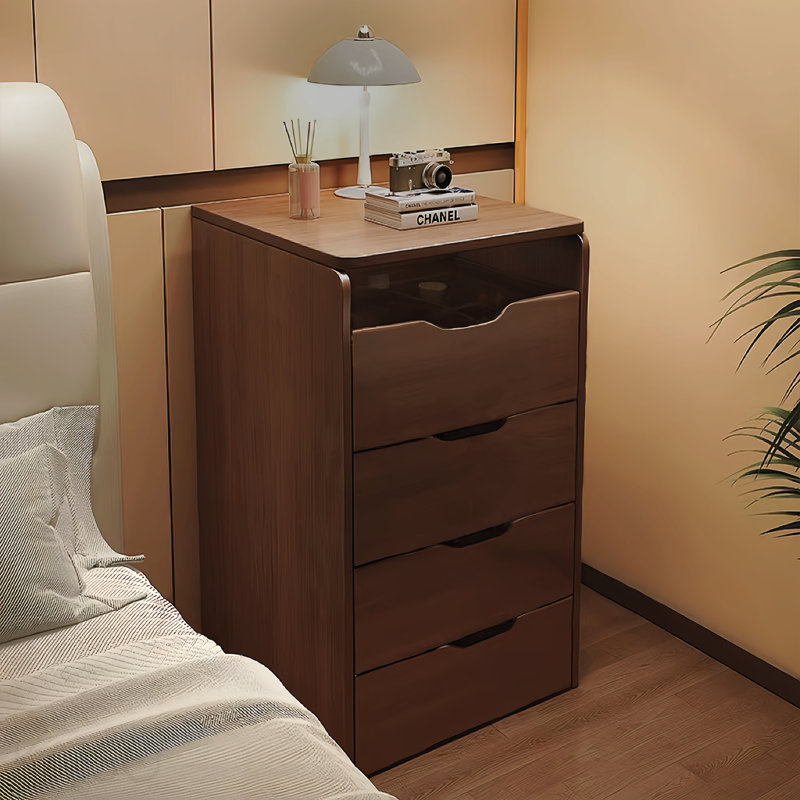 (60cm) de coiffeuse 3 en 1 avec miroir Plip, petit ensemble de coiffeuse avec bureau en verre visible, coiffeuse de maquillage compacte avec 3 tiroirs, coiffeuse pour chambre à coucher (couleur noyer)