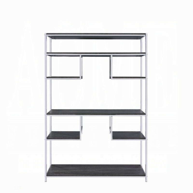 Rustic Grey Oak And Chrome 8-Shelf Bookshelf