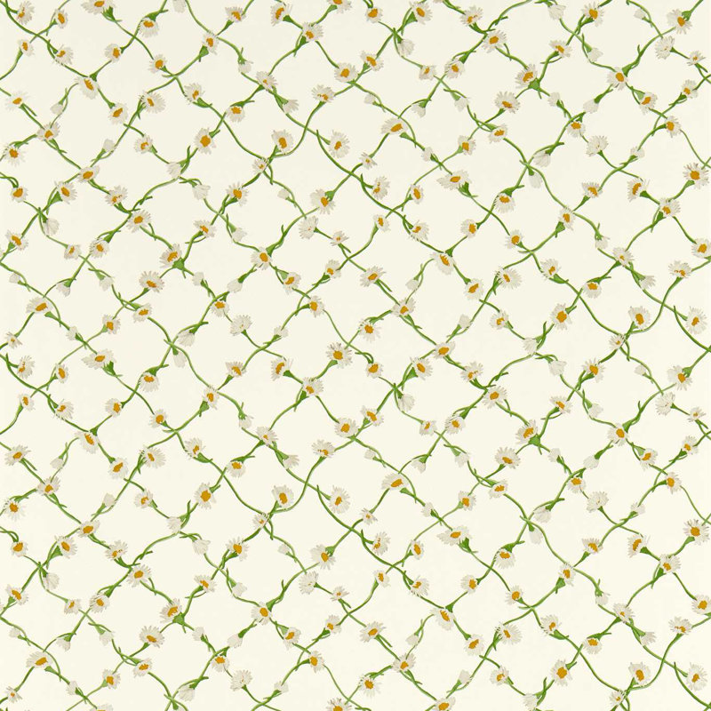 Daisy Trellis Wallpaper, Emerald/Pearl