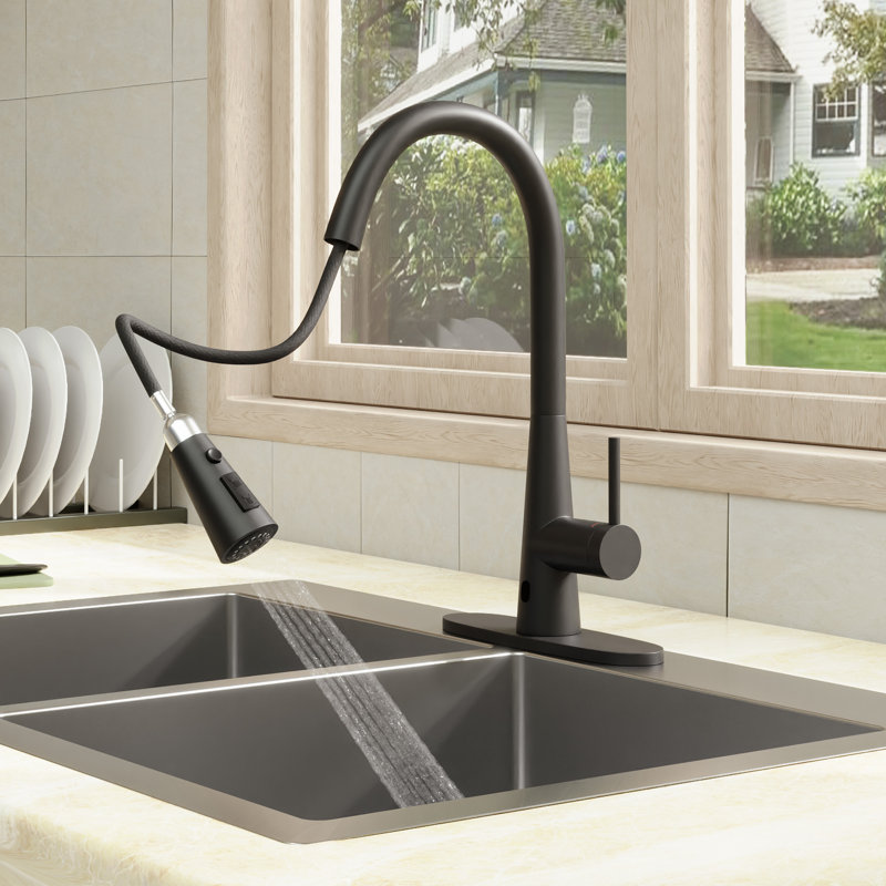 Clihome Pull Down Touchless Kitchen Faucet, Matte Black