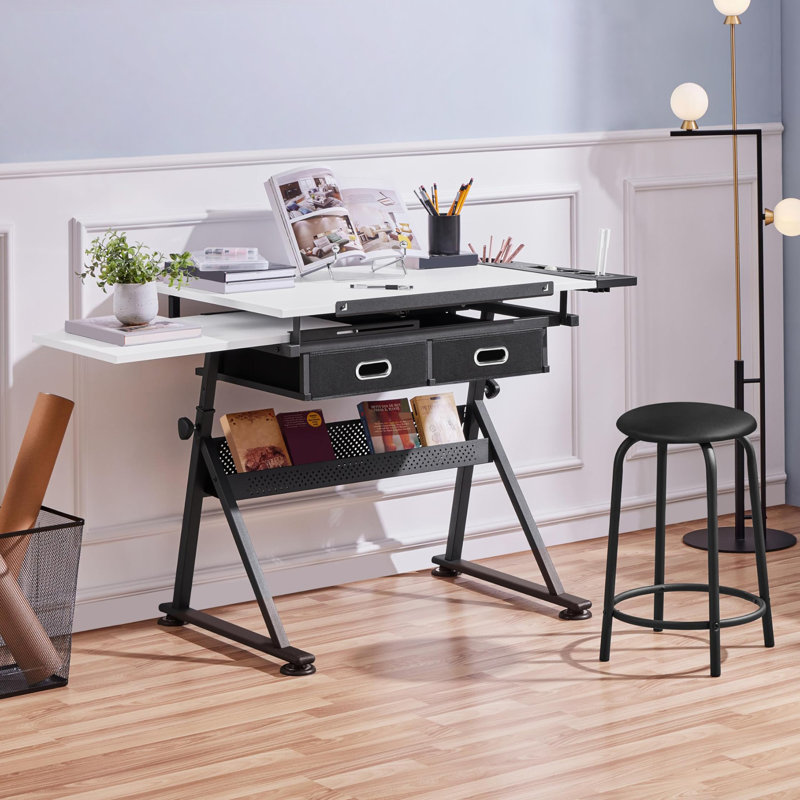 Height Adjustable Drawing and Drafting Table, White
