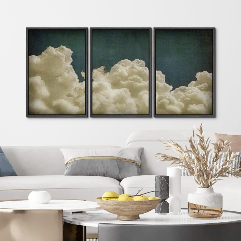 "Vintage Cloudscape Dreamy Cotton Clouds Modern Art Decor Colorful Chic Living Room Office Office" 3 - Pièces, Noir