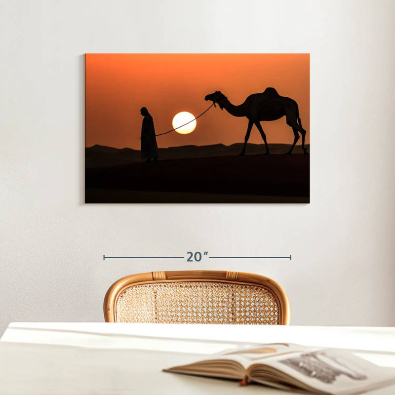 Silhouette d'homme et de chameau, H 16 po x l 24 po