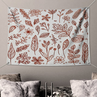 Botanical Leaf Illustrations Wall Tapestry - Leaves Wall Decor