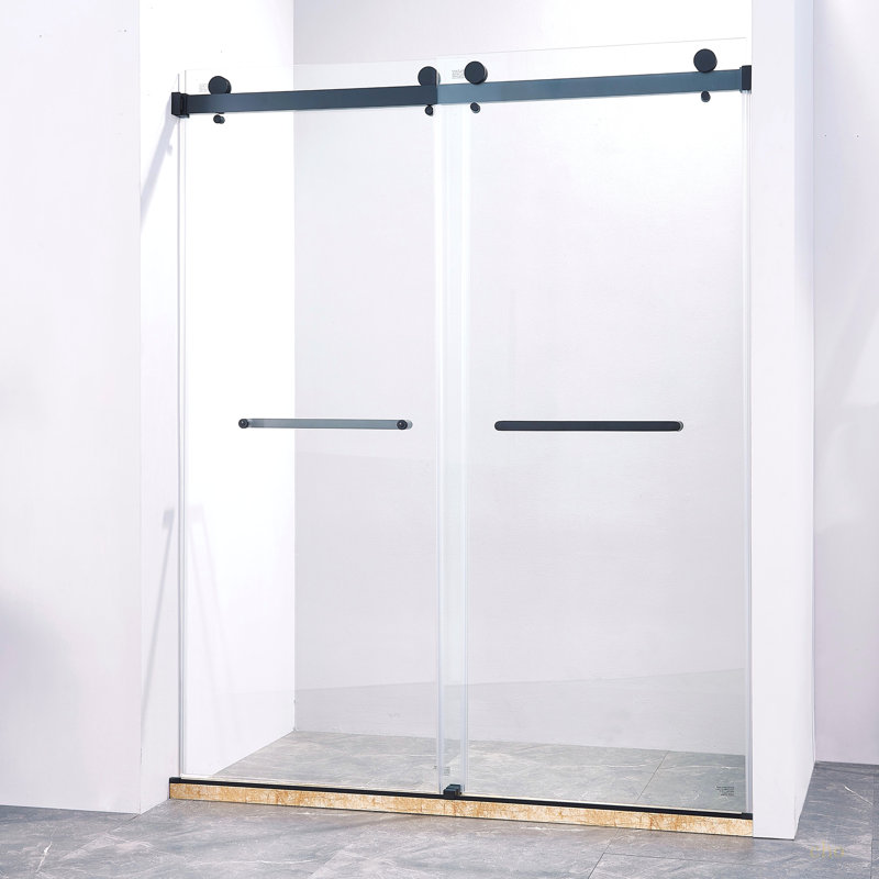 56-60"W X 75"H Frameless Double Sliding Shower Door, 304 Stainless Steel, 5/16" (8Mm) Thick SGCC Tempered Clear Glass.