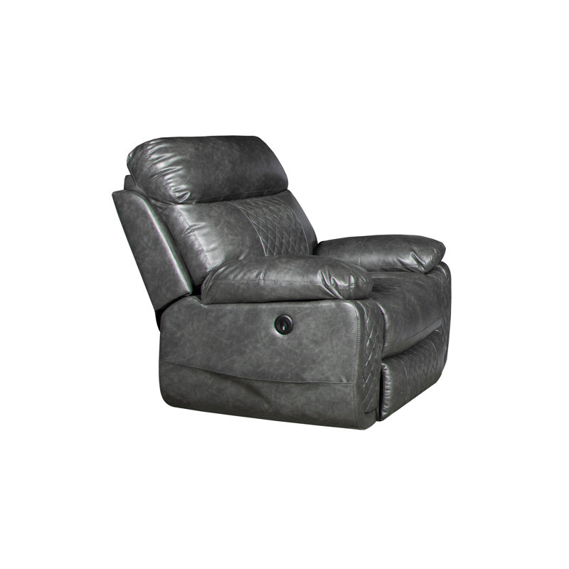 Edwood Faux Leather Power Recliner, Gray Faux Leather
