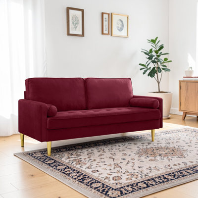 Canapé en velours de 65 pouces avec pieds de couleur métallique Brooklington, avec coussins, pour le salon ou la chambre à coucher.