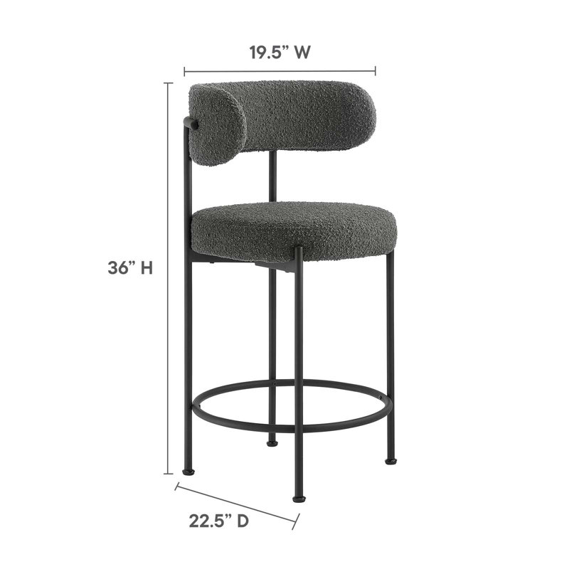 Charcoal Black Boucle Fabric Adjustable Counter Stools Set of 2