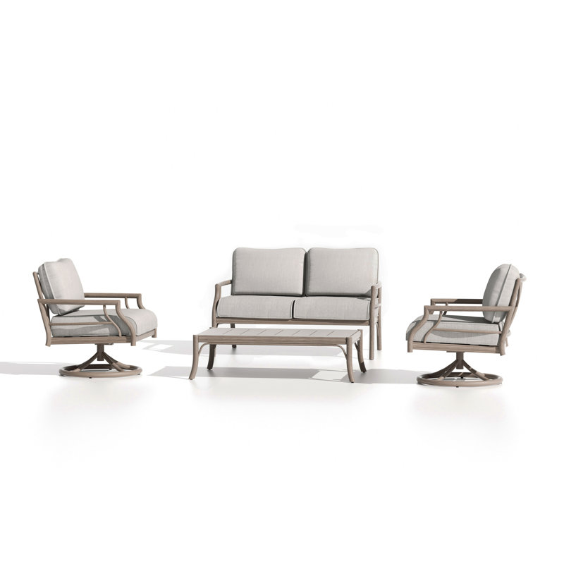 Lamando Patio Aluminum Swivel Conversation Seating Group With Olefin Cushions For 4 Person