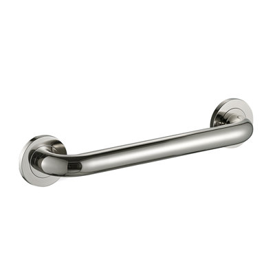 12" Wall-Mounted Round Grab Bar - Polished Nickel, Premium Brass Construction, Installation Hardware Included