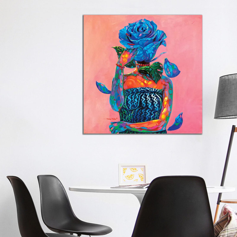 « Lady Blue » par Akintayo Akintobi, reproduction d’art, Toile tendue, Pas de tapis, H 37 po x l 37 po x P 1,5 po
