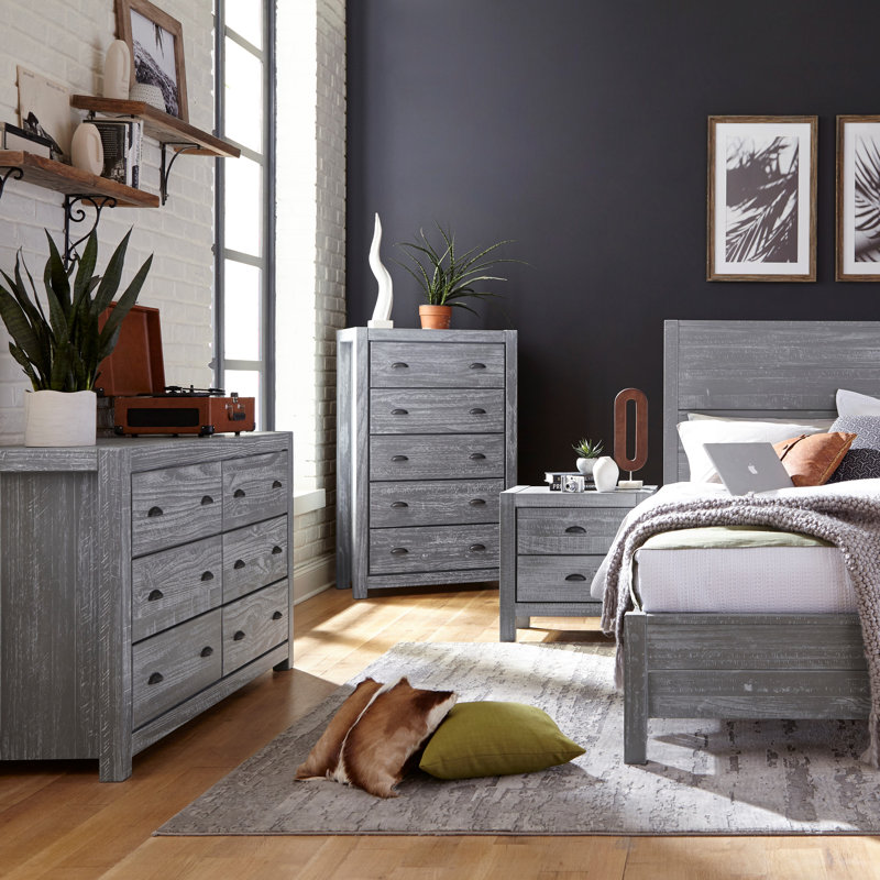 Montauk Bedroom Set, Rustic Gray, Twin, 2 Pcs: Bed, Nightstand