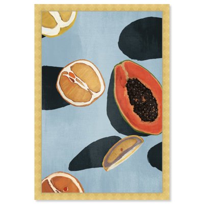 Papaya Blues, Tropical Fruit Cocktail Modern Blue - Picture Framed Graphic Art for Kitchen