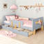 Lit plateforme avec tiroirs de rangement, structure de lit en bois massif avec garde-corps, petite tablette et crochets-109183413-109183414
