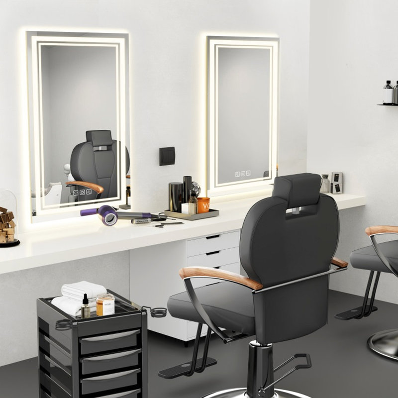 Miroir de salle de bain 40 po x 32 po à DEL, 5 minutes, 3 couleurs à intensité variable, Cri90 +, pleine réflexion HD, mural, miroir de salle de bain à mémoire de forme, réflexion, fonction