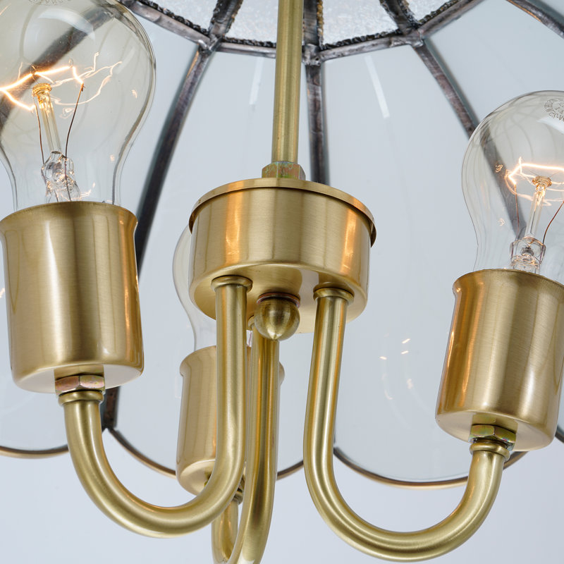Lustre suspendu vintage à 3 lumières en verre avec abat-jour floral festonné, finition dorée