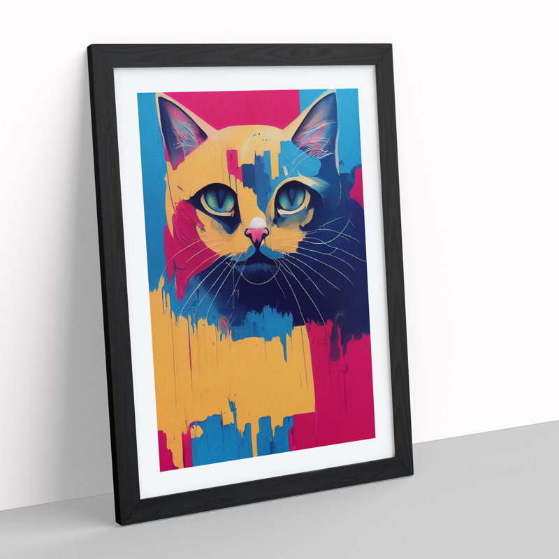 Cat Drip - Single Picture Frame Print, Black, 64cm H x 46cm W x 2cm D