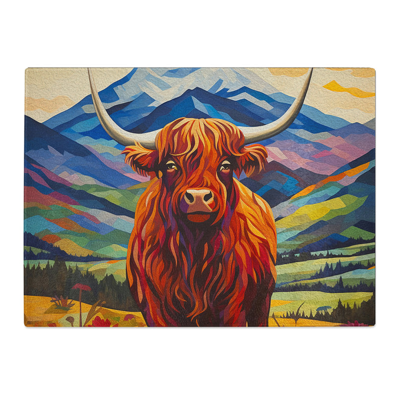 Highland Cow Art Deco Art No.2  Glass Chopping Board