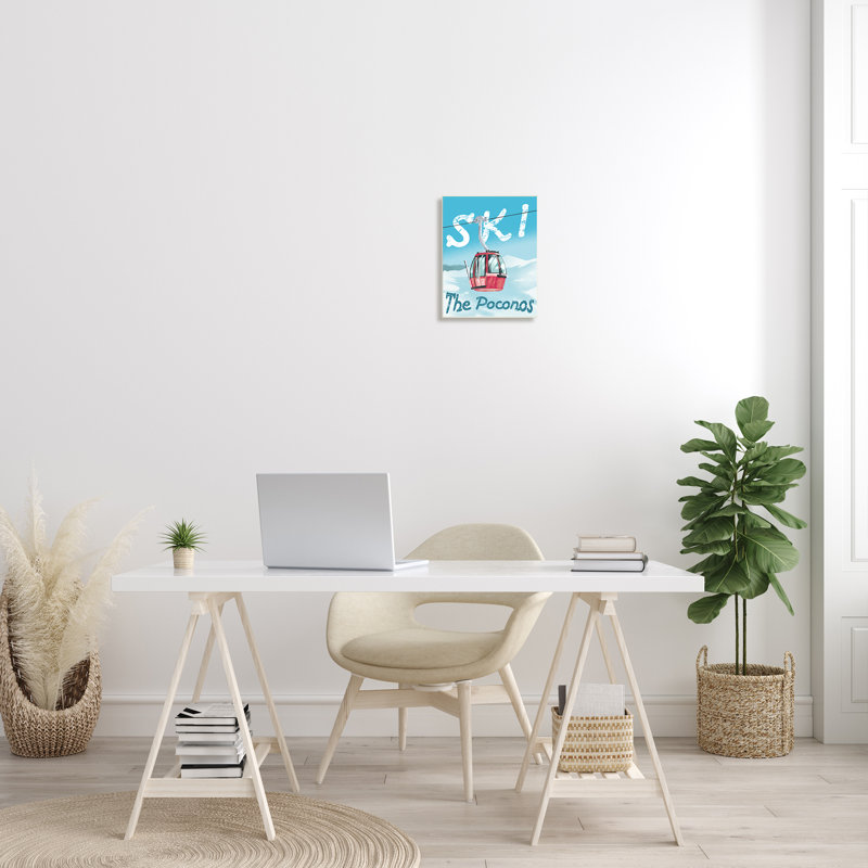 «The Poconos Red Ski Trolly Snowy Mountain Hill», art mural sur toile par Ziwei, H 15 po x l 10 po x P 0,5 po, Sans cadre