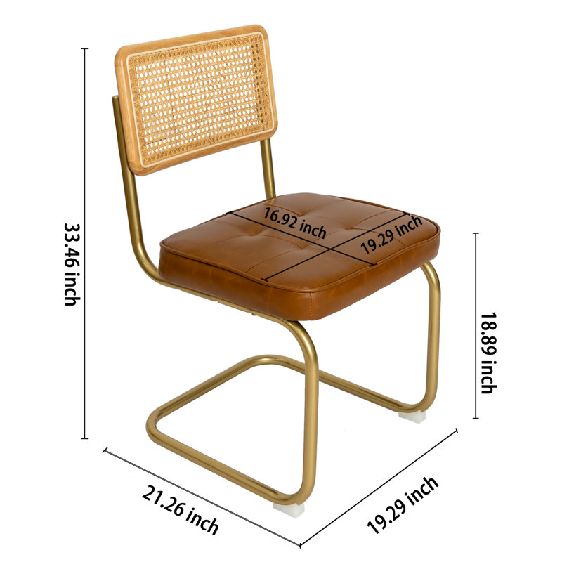 Ensemble de 4 chaises de salle à manger en rotin naturel brun, revêtement en similicuir avec dossier en bois massif et pieds en métal
