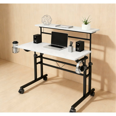 Mobili Rolling Writing Desk – Height Adjustable with Moveable Shelf & Locking Wheels