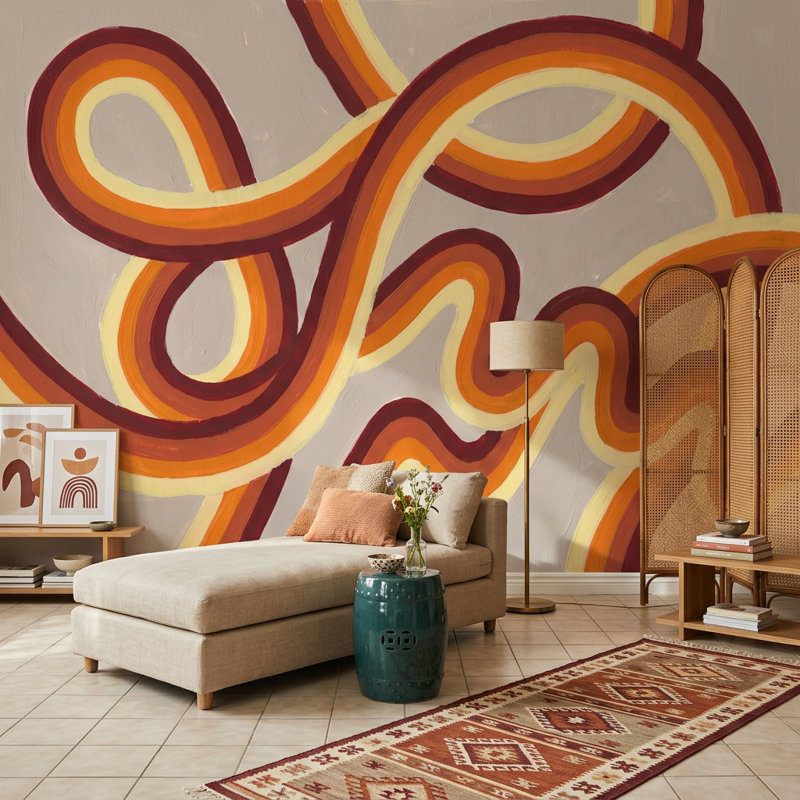 Papier peint moderne Mid Century, 100 po x 96 po, Peler et coller