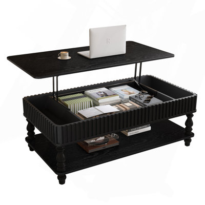 Lift Top Coffee Table Storage Solid Wood Fluted Roman Columns