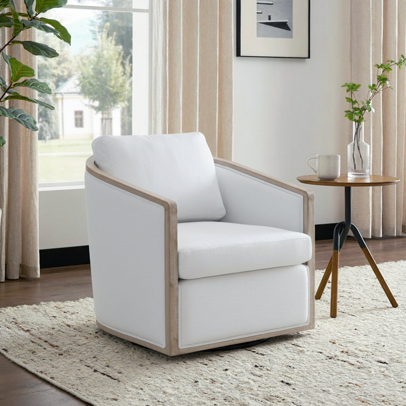Fauteuil demi-tonneau pivotant de 30 po Holl, Lin ivoire