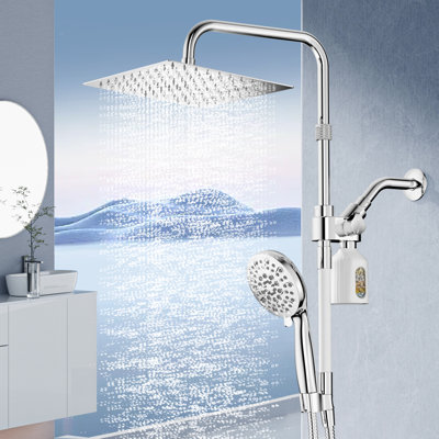 Système de pomme de douche à filtre double chromé 10 po avec bras d'extension réglable