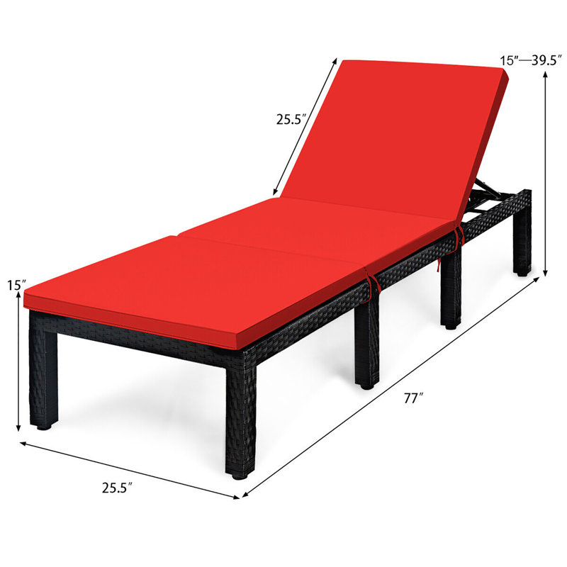 Towley Outdoor Chaise Lounge , Cushion Included, Red/White