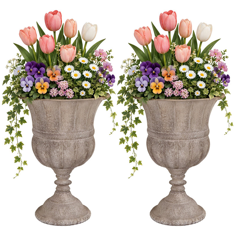 Boîte à fleurs urne en métal 17 po, ensemble de 2, urne d'intérieur / extérieur