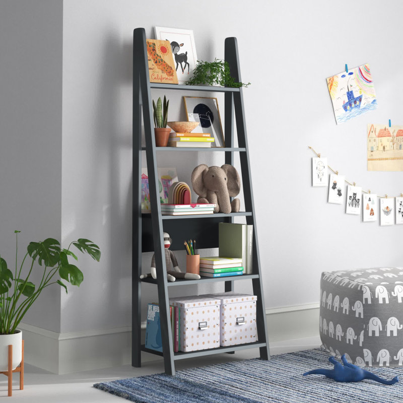 Gardi 175.5cm H x 64cm W Ladder Bookcase, Dark Grey, 84.2 cm x 17.5.4 cm x 36.7 cm