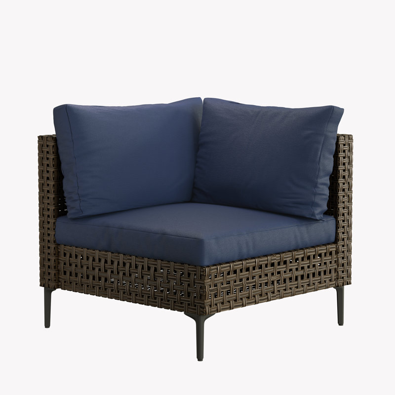 Ikeam 29" W Outdoor Wicker Sectional, Blue/Brown