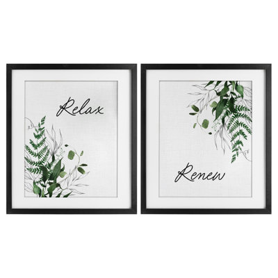 «Relax Renew Botanical Leaves», ensemble de 2 reproductions encadrées sous verre encadrées