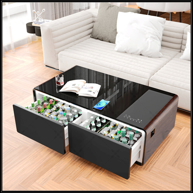 Modern Smart Coffee Table With Built-In Fridge, Brown