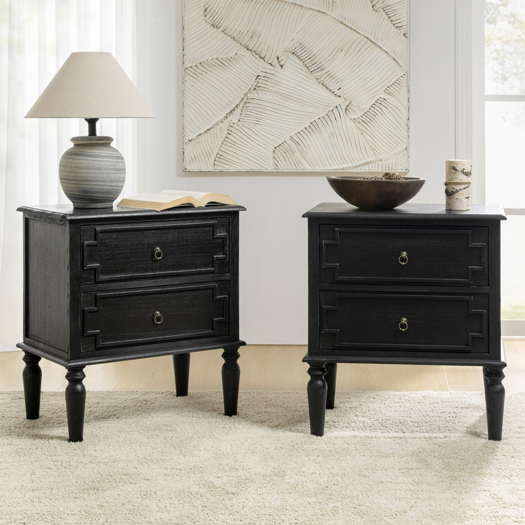 Timar 2 - Drawer Solid Wood Nightstand with Built-In Outlets and USB (Set Of 2) Canora Grey 