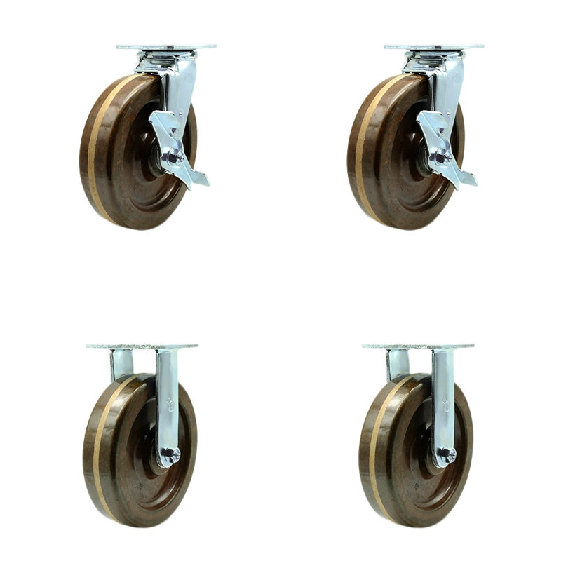 Ensemble de roulettes 4 pièces avec 2 freins / 2 verrous pivotants rigides