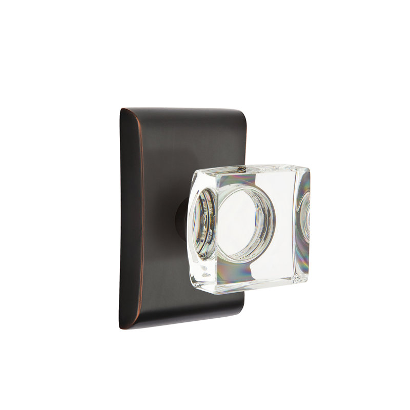 Ensemble de boutons de passage Emtek avec rosette Neos et bouton carré en verre moderne, Bronze huilé