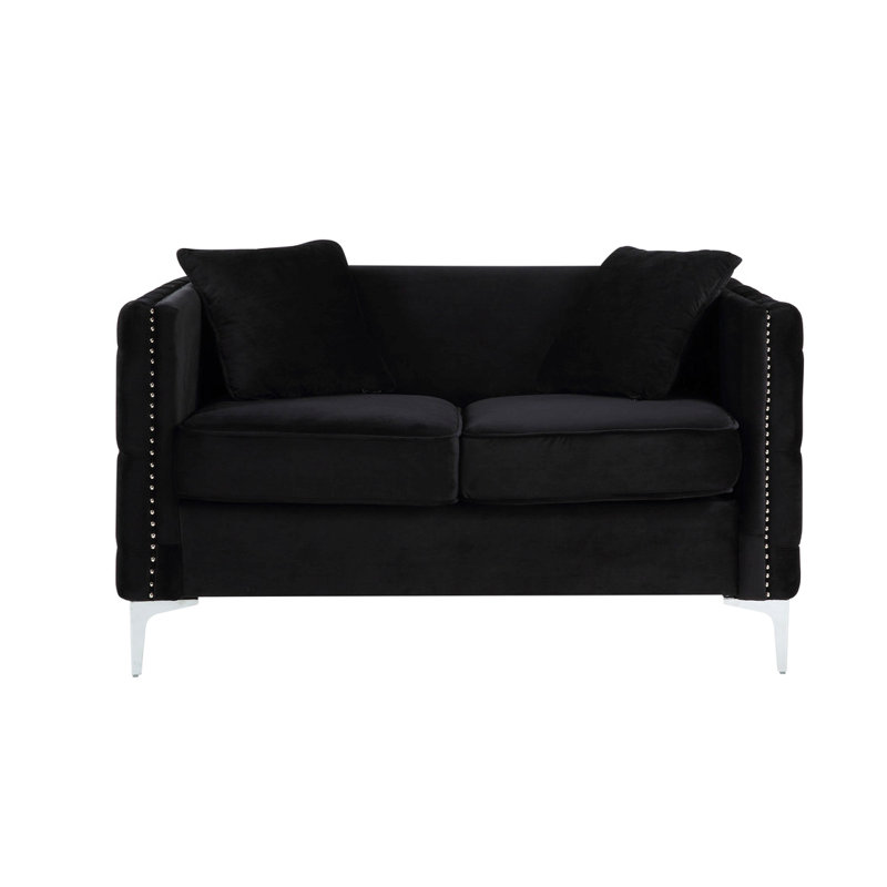Causeuse 53 po en velours noir avec 2 coussins